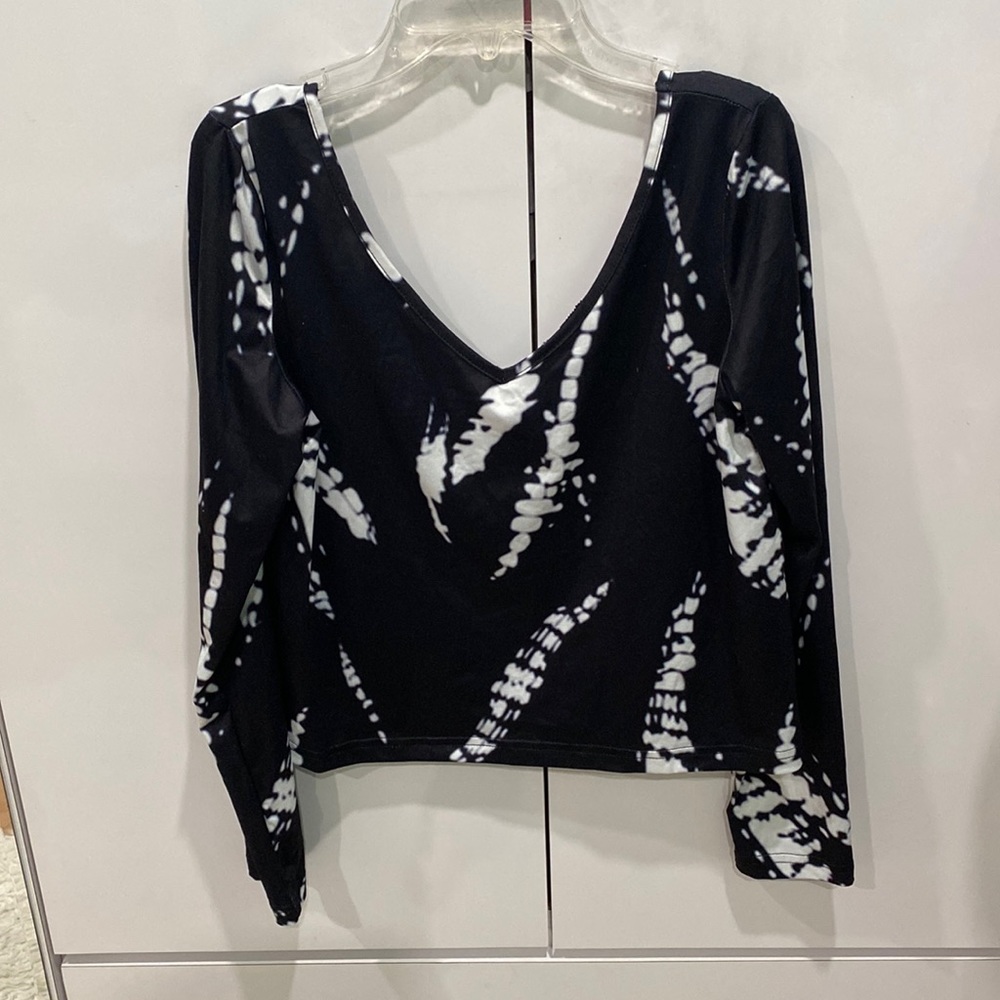 Navy vee neck blouse with sleeves and lace vee back